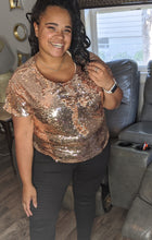 Load image into Gallery viewer, Plus Size Rose Gold Short Sleeve Sequin Top - FabBossBabe