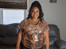 Load image into Gallery viewer, Plus Size Rose Gold Short Sleeve Sequin Top - FabBossBabe