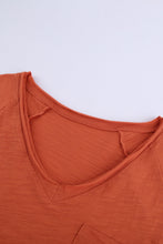 Load image into Gallery viewer, Orange V Neck Short Sleeves Cotton Blend Tee - FabBossBabe