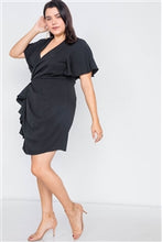 Load image into Gallery viewer, Plus Size Short Kimono Sleeve Satin V-Neck Mini Dress - FabBossBabe