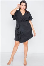Load image into Gallery viewer, Plus Size Short Kimono Sleeve Satin V-Neck Mini Dress - FabBossBabe