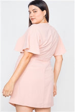 Load image into Gallery viewer, Plus Size Short Kimono Sleeve Satin V-Neck Mini Dress - FabBossBabe
