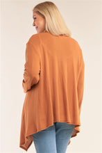 Load image into Gallery viewer, Plus Size Mustard Open Front Long Sleeve Cardigan - FabBossBabe