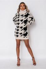 Load image into Gallery viewer, Beige Black Check Roll Neck Sweater Dress - FabBossBabe
