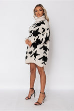 Load image into Gallery viewer, Beige Black Check Roll Neck Sweater Dress - FabBossBabe