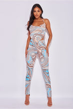 Load image into Gallery viewer, Beige Blue Marble Hankerchief Crop Top & Leggings - FabBossBabe
