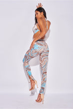 Load image into Gallery viewer, Beige Blue Marble Hankerchief Crop Top & Leggings - FabBossBabe