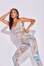 Load image into Gallery viewer, Beige Blue Marble Hankerchief Crop Top & Leggings - FabBossBabe