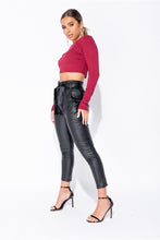 Load image into Gallery viewer, Mia Black Faux Leather Waist Belted Tapered Leg Trouser - FabBossBabe
