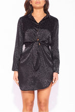 Load image into Gallery viewer, Brandy Leopard Satin Long Sleeve Tie Waist Shirt Dress - FabBossBabe