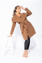 Load image into Gallery viewer, Michelle Brown Mid Length Oversized Belted Waterfall Coat - FabBossBabe