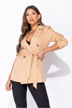 Load image into Gallery viewer, Camel Double Breasted Belted Fitted Blazer - FabBossBabe