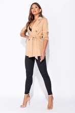 Load image into Gallery viewer, Camel Double Breasted Belted Fitted Blazer - FabBossBabe