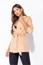 Load image into Gallery viewer, Camel Double Breasted Belted Fitted Blazer - FabBossBabe