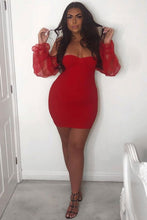 Load image into Gallery viewer, Barbie Red Sheer Sleeve Bustier Detail Bodycon Mini Dress - FabBossBabe