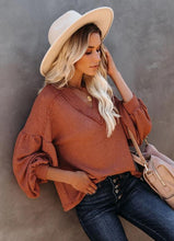 Load image into Gallery viewer, Claudette Billowed Sleeve Thermal Knit Top - FabBossBabe
