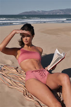 Load image into Gallery viewer, Mauve One-Shoulder Lace-Up Side Tube Top  Bikini Bottom Swimsuit - FabBossBabe
