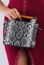 Load image into Gallery viewer, Black And White Vegan Python Snake Print Mini Handbag With Bamboo Trim - FabBossBabe
