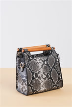 Load image into Gallery viewer, Black And White Vegan Python Snake Print Mini Handbag With Bamboo Trim - FabBossBabe
