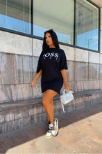 Load image into Gallery viewer, Black Boss Lady Slogan T Shirt Dress - FabBossBabe
