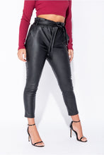 Load image into Gallery viewer, Mia Black Faux Leather Waist Belted Tapered Leg Trouser - FabBossBabe
