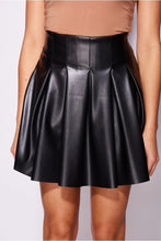 Load image into Gallery viewer, Adele Black Faux Leather Pleated Skater Mini Skirt - FabBossBabe

