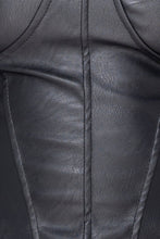 Load image into Gallery viewer, Black PU Corset Detail Top With Sheer Sleeves - FabBossBabe
