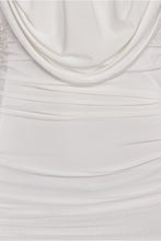 Load image into Gallery viewer, Off White Slinky Ruched Off The Shoulder Midi Dress - FabBossBabe
