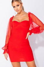 Load image into Gallery viewer, Barbie Red Sheer Sleeve Bustier Detail Bodycon Mini Dress - FabBossBabe
